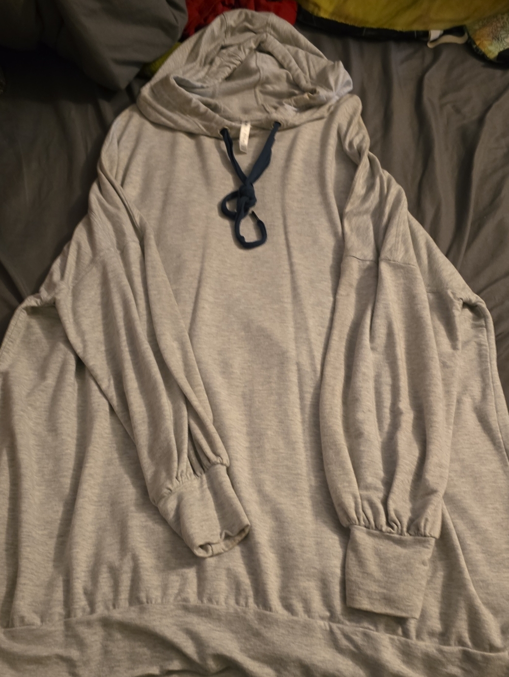 Fabletics Light Gray Hoodie with Navy Drawcord